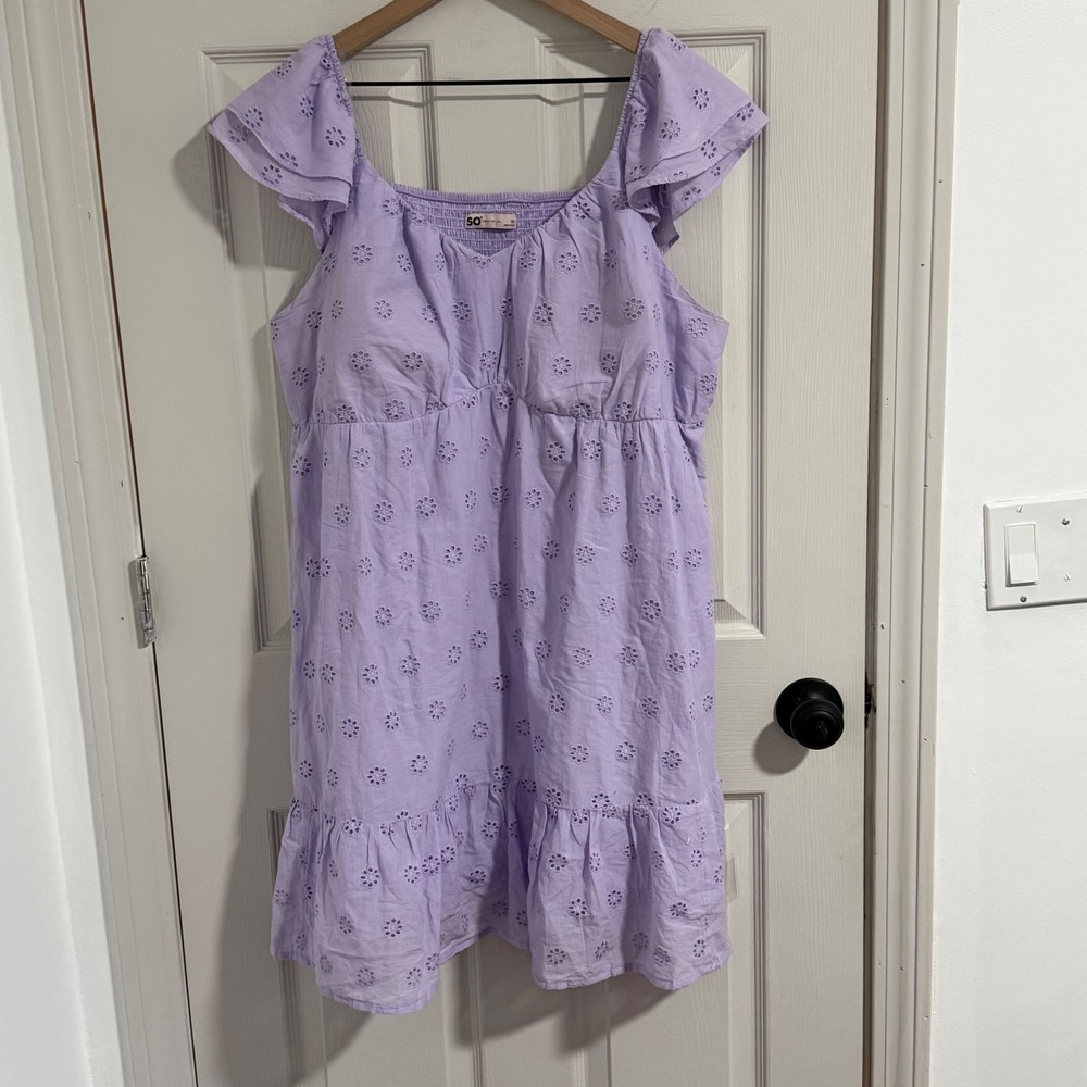 SO Babydoll Dress Lavender Eyelet Flutter Sleeve Purple 1X Cottagecore Romantic